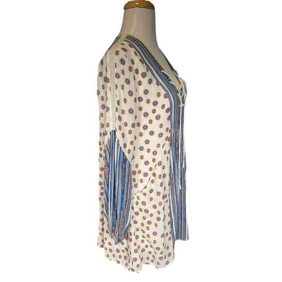 Free People Womens Ivory Blue Boho Pebble Rain Tunic Dress Size XS Pockets Short - Picture 7 of 14